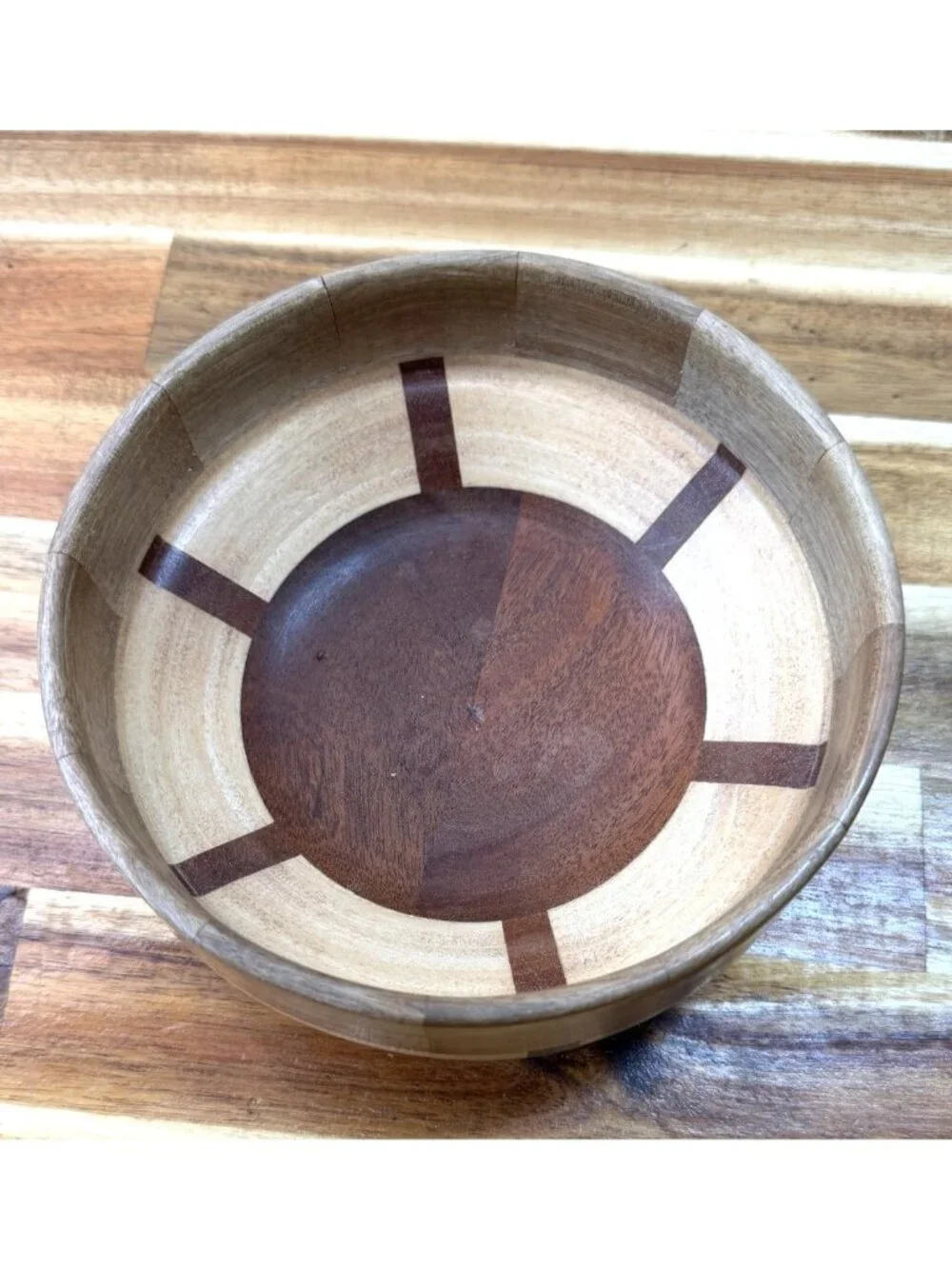 Handmade Segmented Wooden Bowl - Hand-Turned Multi-Wood Centerpiece, Decorative